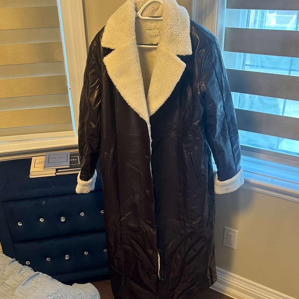 Veiled Brown Leather Coat